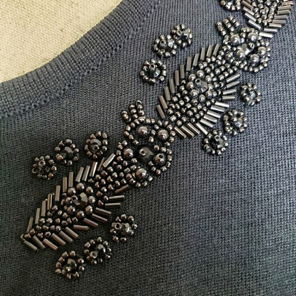 Adrienne Vittadini Long Cardigan Black W/ Hand Beaded Neckline Wool Blend Size S - Picture 6 of 8